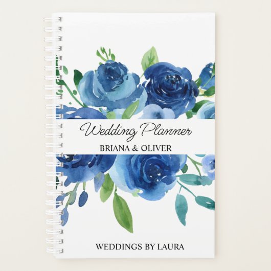 Modern Navy Blue Floral Wedding Planner (Voorkant)