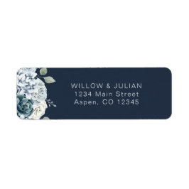 Modern Navy Blue Floral Wedding Return-adres Etiket