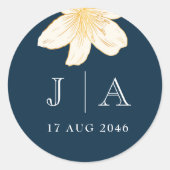 Modern Navy Blue Floral Wedding Sticker & Labels (Voorkant)