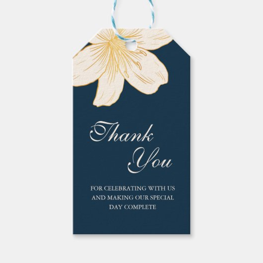 Modern Navy Blue Flower Chic Trouwverpakking Label Cadeaulabel (Voorkant)