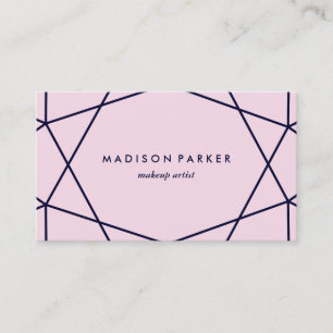 Modern Navy Blue Geometric op Blush Pink Visitekaartje