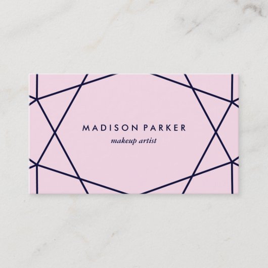 Modern Navy Blue Geometric op Blush Pink Visitekaartje (Voorkant)