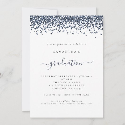 Modern Navy Blue Glitter 2024 Afstuderen Kaart (Voorkant)