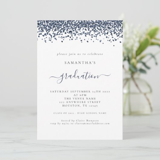 Modern Navy Blue Glitter 2024 Afstuderen Kaart (Staand voorkant)