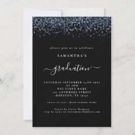 Modern Navy Blue Glitter 2024 Afstuderen Zwart Kaart