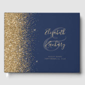Modern Navy Blue Glitter Script Gastenboek (Voorkant)