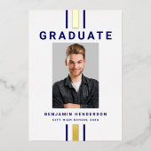Modern Navy Blue Gold Afstuderen Aankondiging (Voorkant)