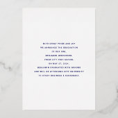 Modern Navy Blue Gold Afstuderen Aankondiging (Achterkant)