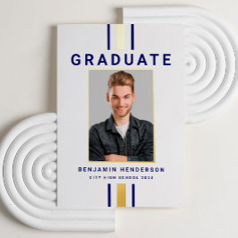 Modern Navy Blue Gold Afstuderen Aankondiging