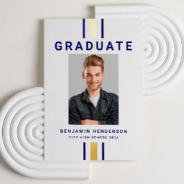 Modern Navy Blue Gold Afstuderen Aankondiging