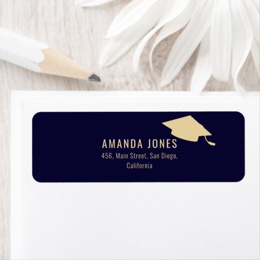 Modern Navy Blue Gold Afstuderen Etiket (Insitu)