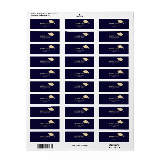 Modern Navy Blue Gold Afstuderen Etiket (Full Sheet)