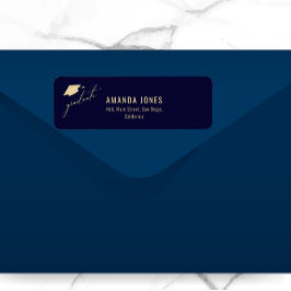Modern Navy Blue Gold Afstuderen Etiket