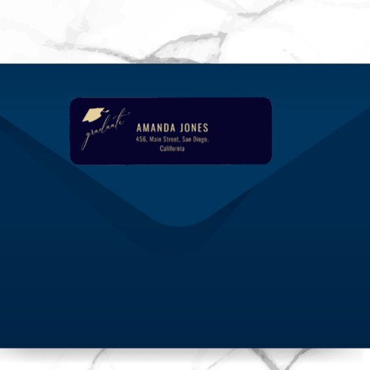 Modern Navy Blue Gold Afstuderen Etiket