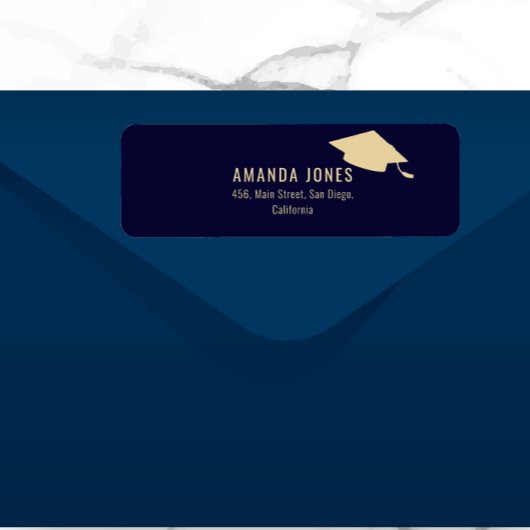 Modern Navy Blue Gold Afstuderen Etiket