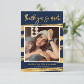Modern Navy Blue Gold Afstuderen - Hartelijk dank Kaart (Staand voorkant)