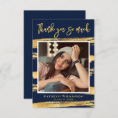 Modern Navy Blue Gold Afstuderen - Hartelijk dank Kaart (Voorkant / Achterkant)