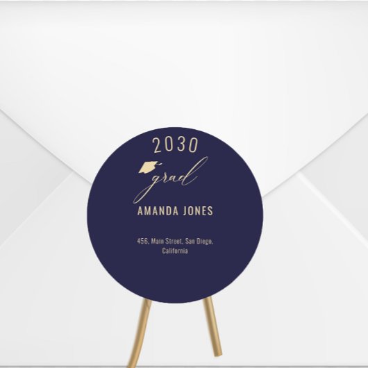 Modern Navy Blue Gold Afstuderen Ronde Sticker