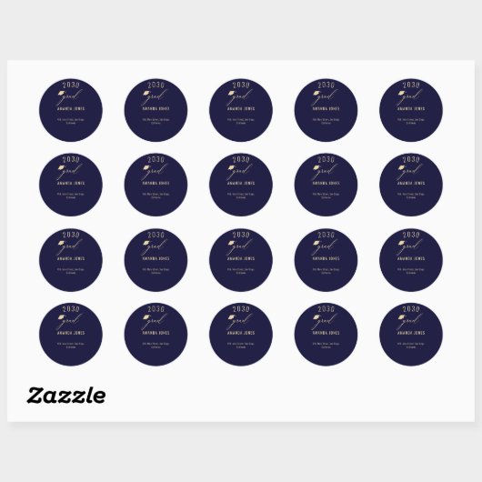 Modern Navy Blue Gold Afstuderen Ronde Sticker (Vel)