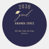 Modern Navy Blue Gold Afstuderen Ronde Sticker (Voorkant)