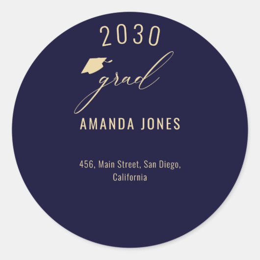 Modern Navy Blue Gold Afstuderen Ronde Sticker (Voorkant)
