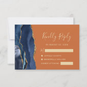 Modern Navy Blue Gold Agaat Sinaasappel bruiloft RSVP Kaartje (Voorkant)