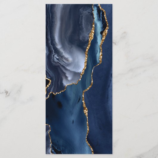 Modern Navy Blue Gold Agate Dark Wedding Menu (Achterkant)