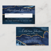 Modern Navy Blue Gold Agate Geode Elegant Script Afsprakenkaartje (Voorkant / Achterkant)