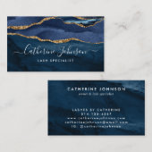 Modern Navy Blue Gold Agate Geode Elegant Script Visitekaartje (Voorkant / Achterkant)