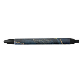 Modern Navy Blue Gold Agate Marble Business Zwarte Inkt Pen