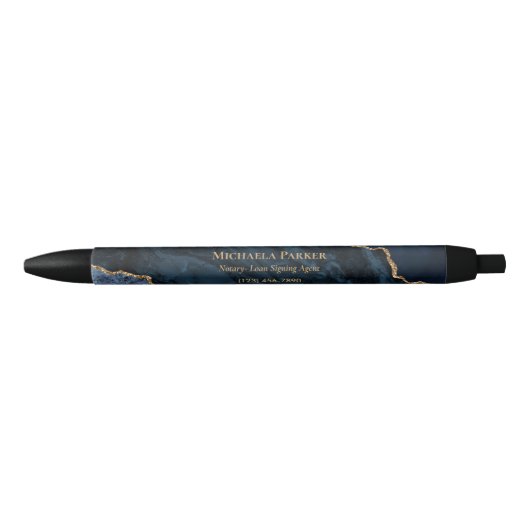 Modern Navy Blue Gold Agate Marble Business Zwarte Inkt Pen (Voorkant)
