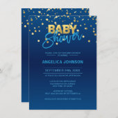 Modern Navy Blue Gold Confetti BOY Baby shower Kaart (Voorkant / Achterkant)