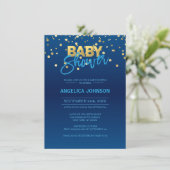 Modern Navy Blue Gold Confetti BOY Baby shower Kaart (Staand voorkant)