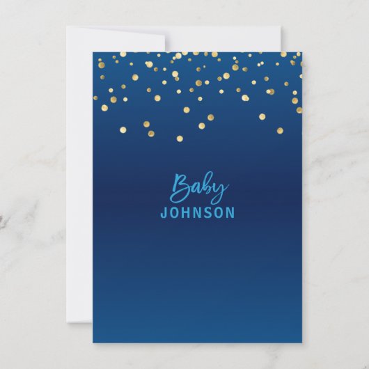 Modern Navy Blue Gold Confetti BOY Baby shower Kaart (Achterkant)