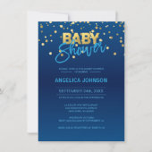 Modern Navy Blue Gold Confetti BOY Baby shower Kaart (Voorkant)