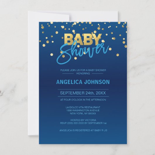 Modern Navy Blue Gold Confetti BOY Baby shower Kaart (Voorkant)