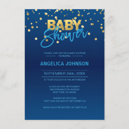 Modern Navy Blue Gold Confetti BOY Baby shower Kaart