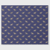 Modern Navy Blue Gold Dragonfly Pattern Cadeaupapier (Vlak)