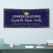 Modern Navy Blue Gold Glitter Afstudeerder Pet Afs Spandoek (Beurs)