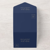 Modern Navy Blue Gold Glitter Wedding All In One Uitnodiging (Buitenkant)