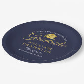 Modern Navy Blue Gold Graduation Party Papieren Bordje (Gekanteld)
