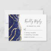 Modern Navy Blue Gold Ink Wedding RSVP Kaartje (Voorkant)
