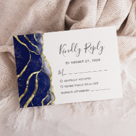 Modern Navy Blue Gold Ink Wedding RSVP Kaartje