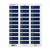 Modern Navy Blue Gold Lijst Monogram Initialen Etiket (Full Sheet)