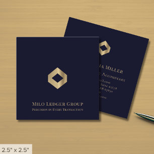 Modern Navy Blue Gold Logo Vierkante Visitekaartje
