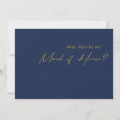 Modern Navy Blue Gold Maid of Honor proposal card Kaart (Voorkant)