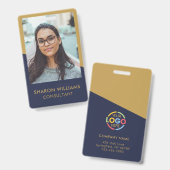 Modern Navy Blue Gold Medewerker Fotobedrijf Logo Badge (Voor- en achterkant)