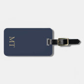 Modern Navy Blue Gold Minimalistisch Initiaal Mono Bagagelabel (Voorkant horizontaal)