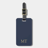 Modern Navy Blue Gold Minimalistisch Initiaal Mono Bagagelabel (Voorkant verticaal)