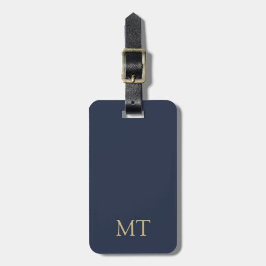 Modern Navy Blue Gold Minimalistisch Initiaal Mono Bagagelabel (Voorkant verticaal)